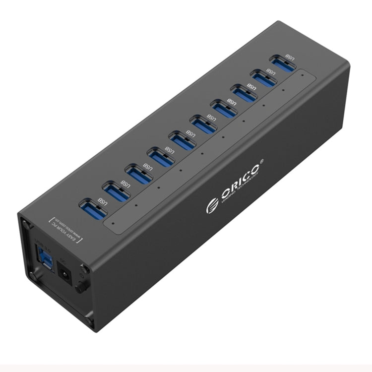 ORICO A3H10 鋁合金高速 10 埠 USB 3.0 集線器，附電源適配器，適用於筆記型電腦，10 埠（銀色）、10 埠（黑色）