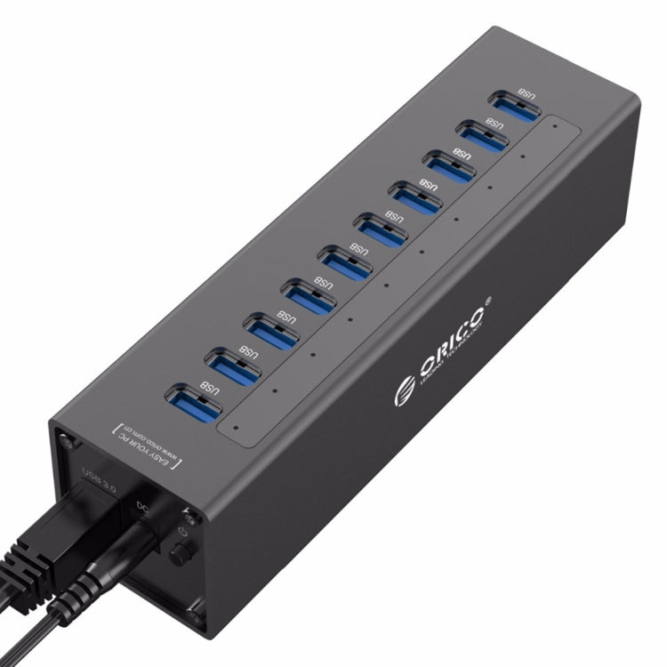 ORICO A3H10 鋁合金高速 10 埠 USB 3.0 集線器，附電源適配器，適用於筆記型電腦，10 埠（銀色）、10 埠（黑色）