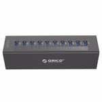 ORICO A3H10 鋁合金高速 10 埠 USB 3.0 集線器，附電源適配器，適用於筆記型電腦，10 埠（銀色）、10 埠（黑色）