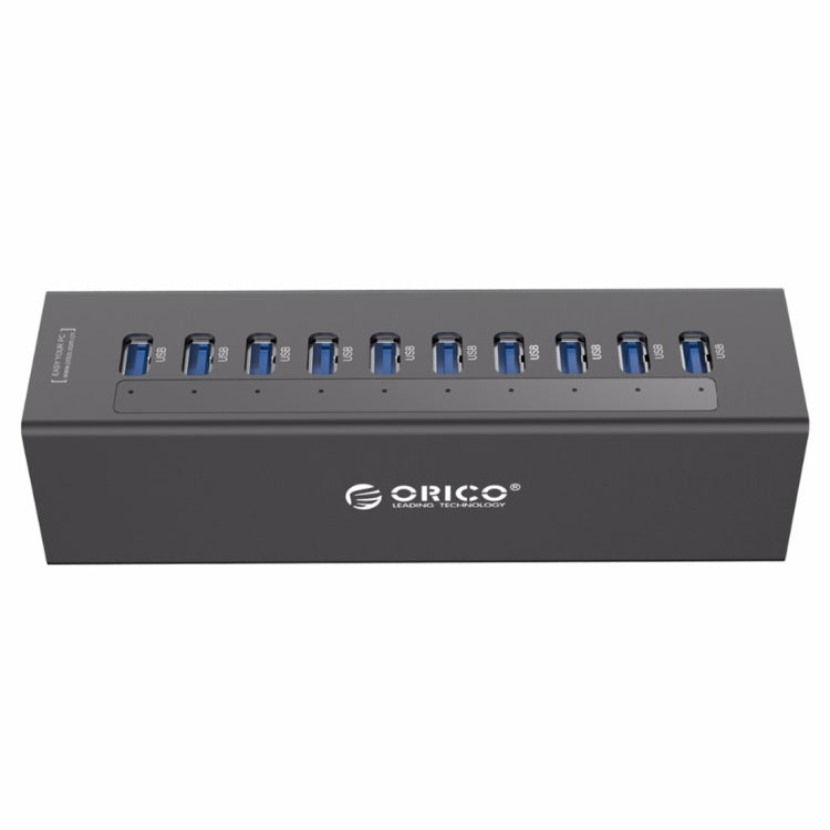 ORICO A3H10 鋁合金高速 10 埠 USB 3.0 集線器，附電源適配器，適用於筆記型電腦，10 埠（銀色）、10 埠（黑色）