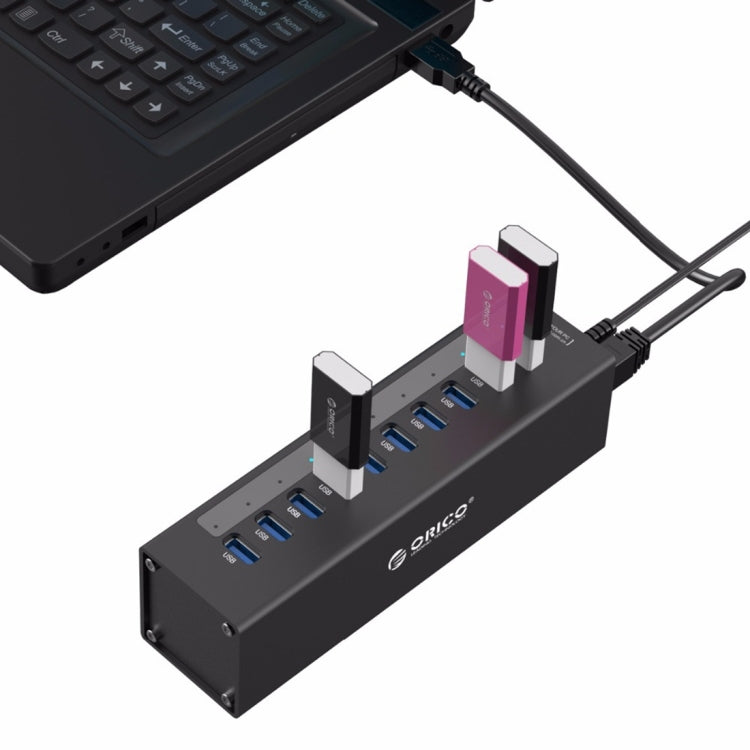 ORICO A3H10 鋁合金高速 10 埠 USB 3.0 集線器，附電源適配器，適用於筆記型電腦，10 埠（銀色）、10 埠（黑色）