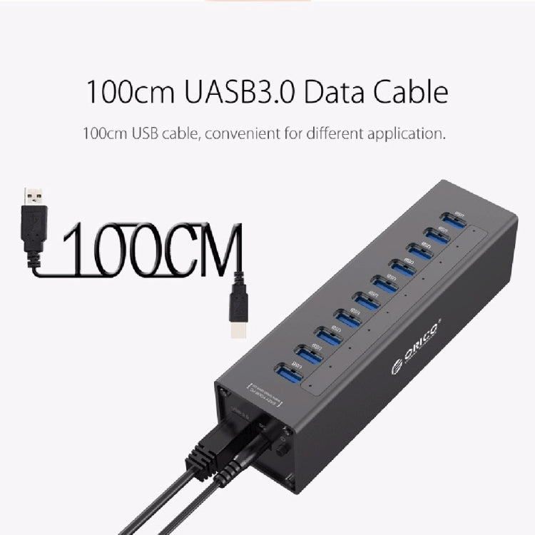 ORICO A3H10 鋁合金高速 10 埠 USB 3.0 集線器，附電源適配器，適用於筆記型電腦，10 埠（銀色）、10 埠（黑色）
