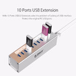 ORICO A3H10 鋁合金高速 10 埠 USB 3.0 集線器，附電源適配器，適用於筆記型電腦，10 埠（銀色）、10 埠（黑色）