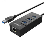 ORICO HR01-U3 ABS 材質 3 埠 USB3.0 集線器分接器，附外接 RJ45 千兆乙太網路卡，5 Gbps，適用於筆記型電腦／桌上型電腦／超薄筆電等