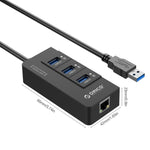 ORICO HR01-U3 ABS 材質 3 埠 USB3.0 集線器分接器，附外接 RJ45 千兆乙太網路卡，5 Gbps，適用於筆記型電腦／桌上型電腦／超薄筆電等