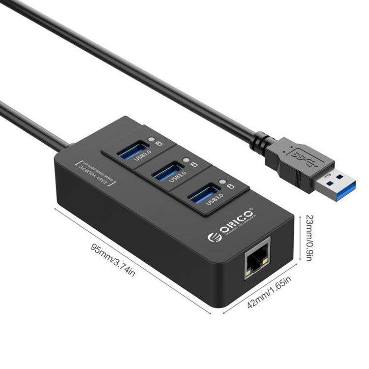 ORICO HR01-U3 ABS 材質 3 埠 USB3.0 集線器分接器，附外接 RJ45 千兆乙太網路卡，5 Gbps，適用於筆記型電腦／桌上型電腦／超薄筆電等