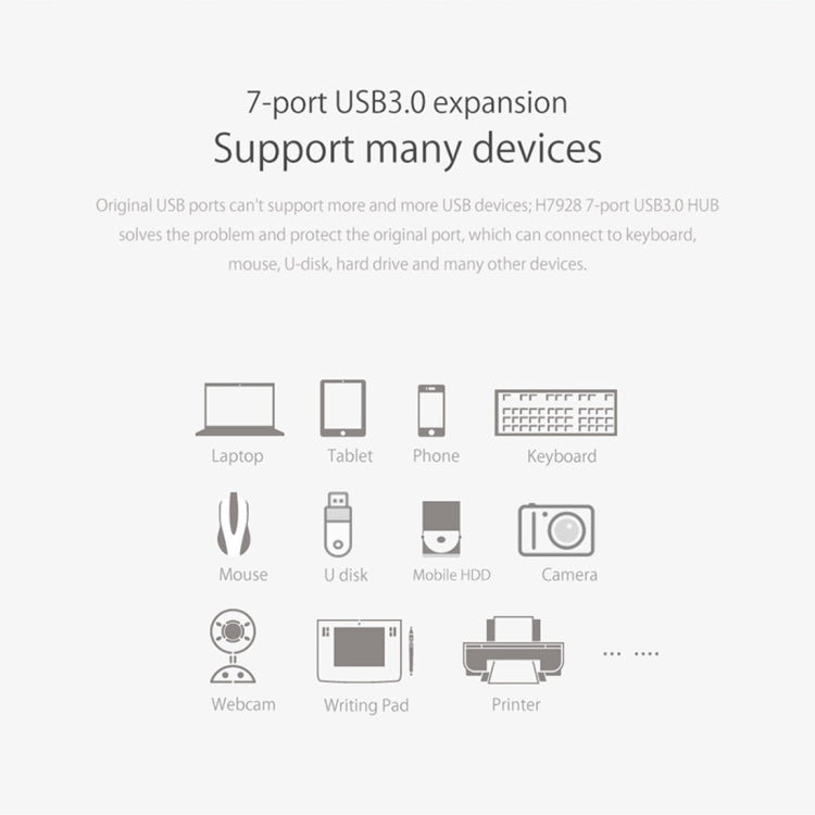 ORICO H7928-U3 ABS 材質桌上型 7 埠 USB 3.0 集線器，附 1 米線，USB 3.0