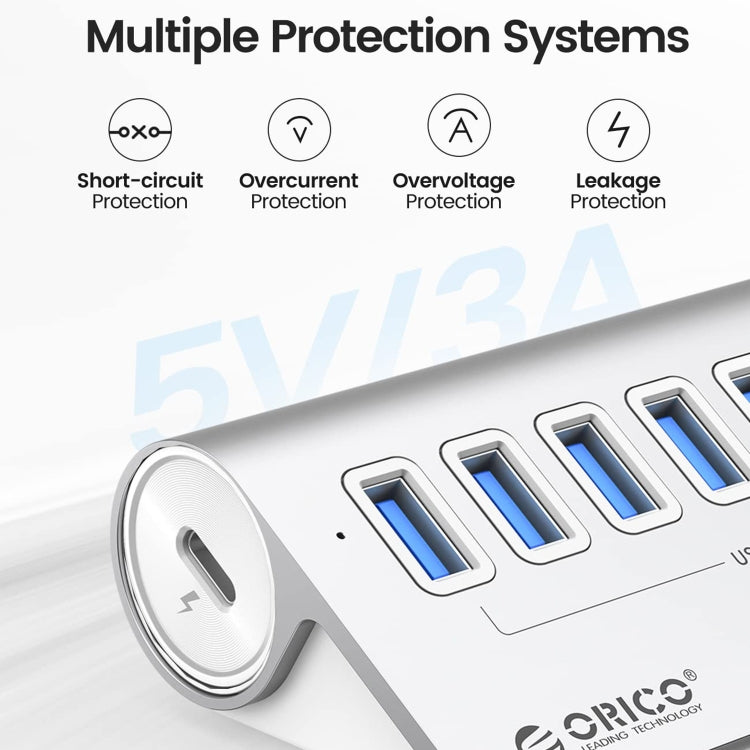ORICO M3U7 鋁合金 7 埠 USB 3.2 Gen1 5Gbps 集線器，附 1 米線，M3U7 1m