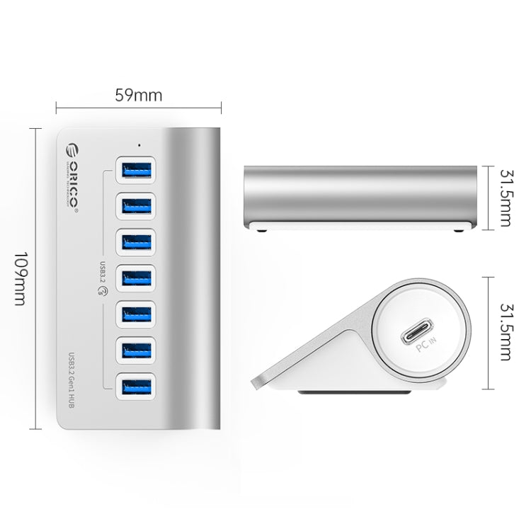ORICO M3U7 鋁合金 7 埠 USB 3.2 Gen1 5Gbps 集線器，附 1 米線，M3U7 1m