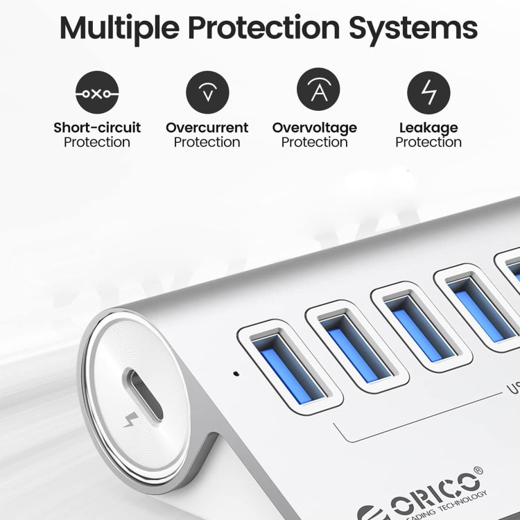 ORICO M3U7-G2 鋁合金 7 埠 USB 3.2 Gen2 10Gbps 集線器，附 1 米線，M3U7-G2 1m