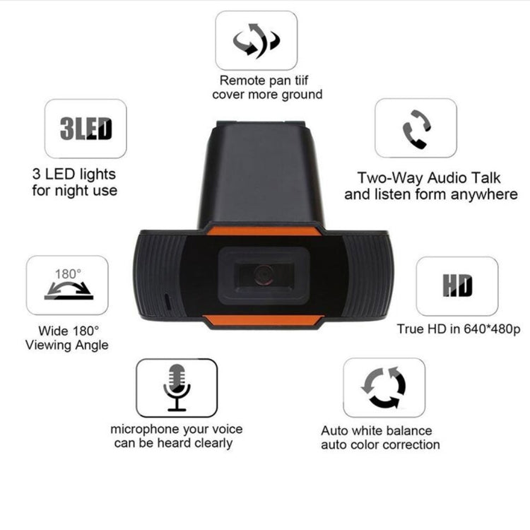 A870 480P 像素高清 360 度網路攝影機 USB 2.0 PC 攝影機附麥克風，適用 Skype 電腦 PC 筆記型電腦，電纜長度：1.4m，A870（橘色），A870（黑色）
