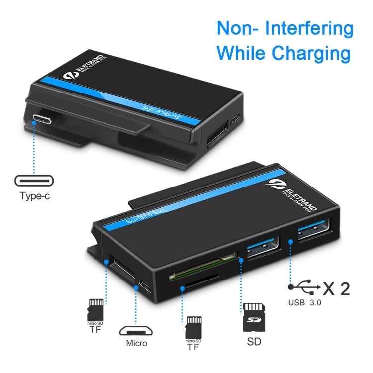 ROCKETEK RT-SGO737 2 個 USB 3.0 + Micro USB 介面集線器，適用於 Microsoft Surface Go，含 2 個 TF 卡與 SD 卡插槽，RT-SGO737