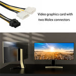 18 公分 Y 形 8 針 PCI Express 轉雙 4 針 Molex 顯示卡電源線，8 針母頭轉雙 4 針公頭