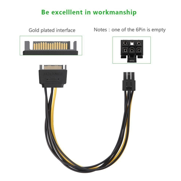 20 公分 SATA 15 針轉 6 針 PCI Express 顯示卡 SATA 電源線，SATA 15 針轉 6 針母頭