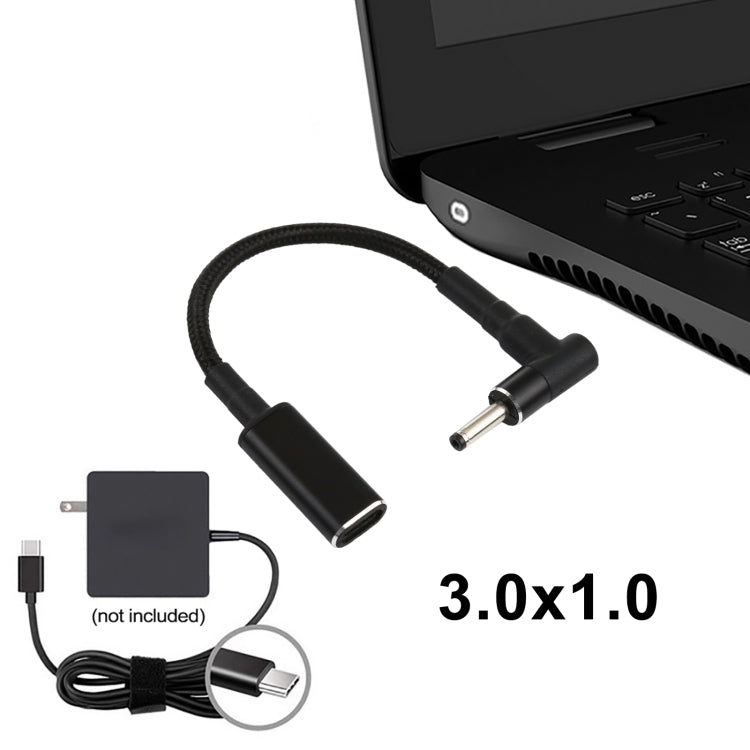 PD 100W 18.5-20V 3.0 x 1.0mm 彎頭轉 USB-C / Type-C 轉接尼龍編織線，3.0 x 1.0mm