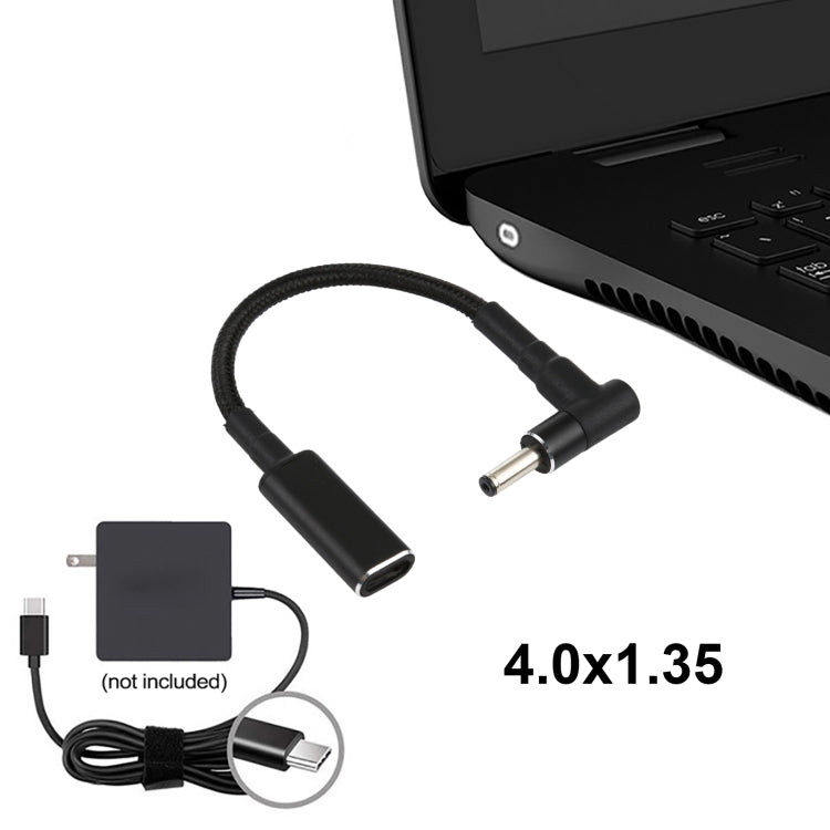PD 100W 18.5-20V 4.0 x 1.35mm 彎頭轉 USB-C / Type-C 轉接尼龍編織線，4.0 x 1.35mm