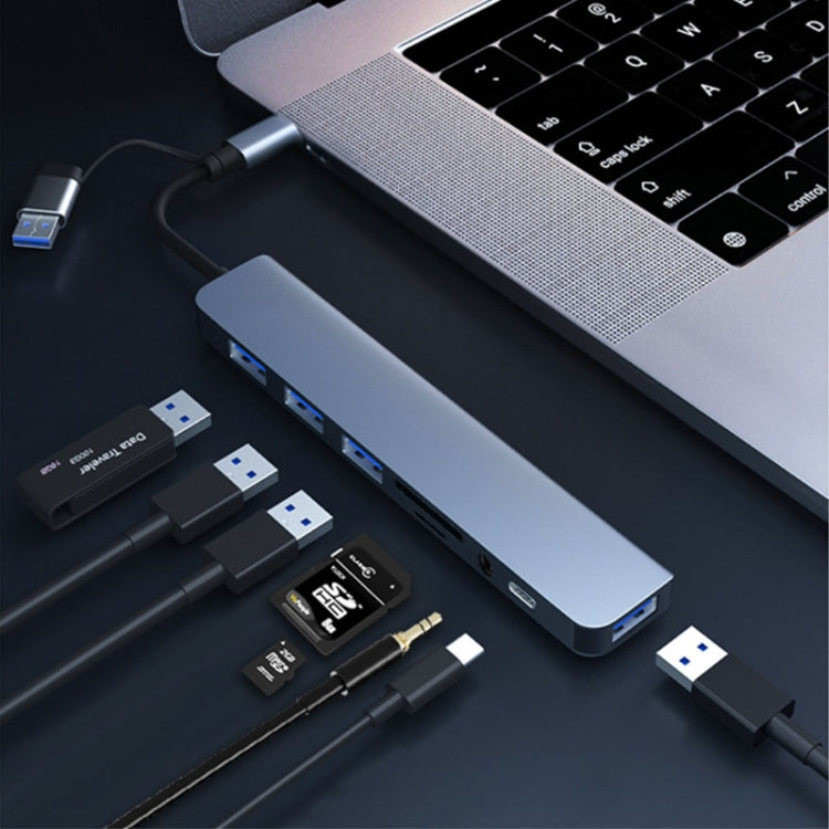 BYL-2218TU 8合1 USB + USB-C / Type-C轉USB多功能擴充基座集線器轉接器，BYL-2218TU