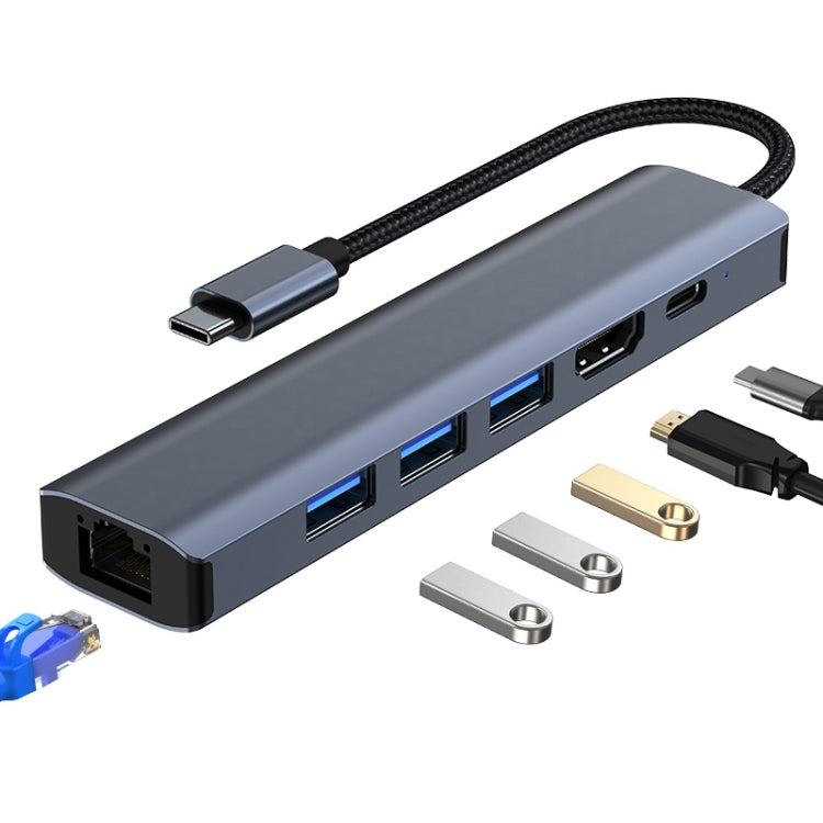 BYL-2210 6 合 1 USB-C / Type-C 轉 USB 多功能擴充基座集線器轉接器，帶 1000M 網路埠，BYL-2210