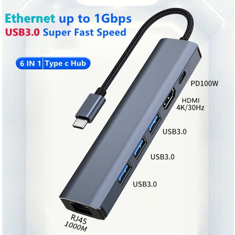 BYL-2210 6 合 1 USB-C / Type-C 轉 USB 多功能擴充基座集線器轉接器，帶 1000M 網路埠，BYL-2210