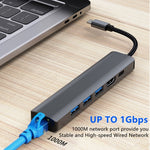 BYL-2210 6 合 1 USB-C / Type-C 轉 USB 多功能擴充基座集線器轉接器，帶 1000M 網路埠，BYL-2210