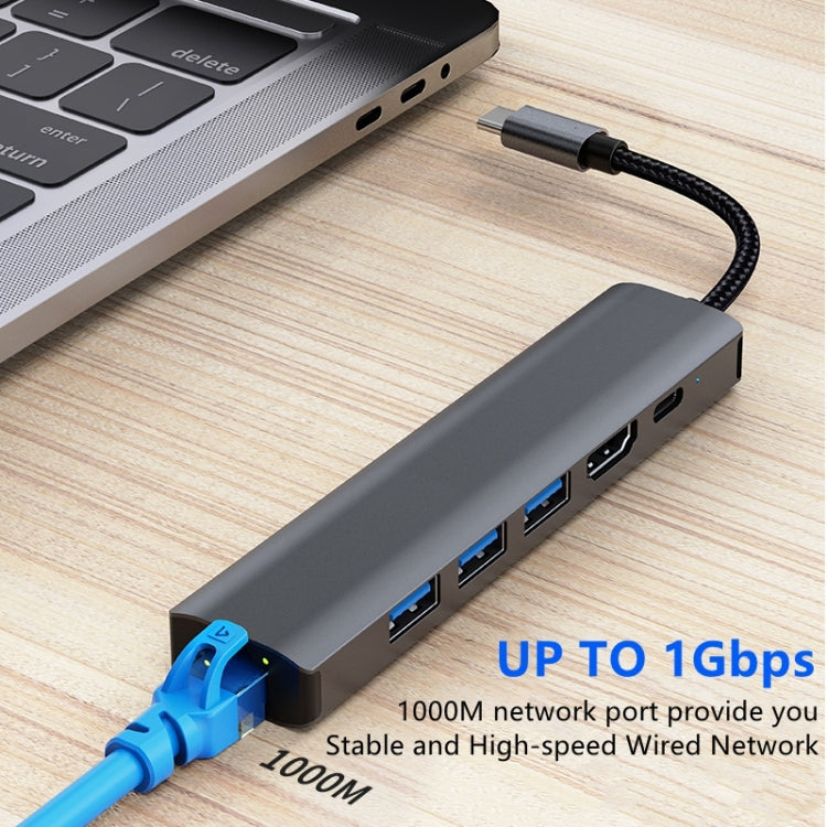 BYL-2210 6 合 1 USB-C / Type-C 轉 USB 多功能擴充基座集線器轉接器，帶 1000M 網路埠，BYL-2210