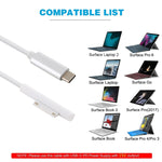 Surface Pro 7 / 6 / 5轉USB-C / Type-C公頭介面電源轉接充電線，適用Microsoft Surface Pro 7 / 6 / 5 / 4 / 3 / Microsoft Surface Go，Type-C轉Microsoft Surface