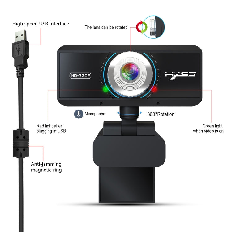 HXSJ S90 30fps 1 百萬像素 720P 高清網路攝影機 適用於桌上型電腦／筆記型電腦／Android 電視，附 8 米吸音麥克風，線長：1.5 米，S90