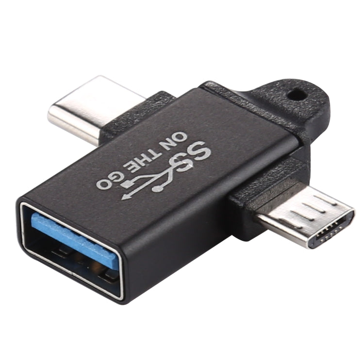 USB 3.0母頭轉Type-C / USB-C公頭 + Micro公頭鋁合金轉接器，USB 3.0母頭轉Type-C公頭 + Micro公頭