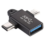 USB 3.0母頭轉Type-C / USB-C公頭 + Micro公頭鋁合金轉接器，USB 3.0母頭轉Type-C公頭 + Micro公頭