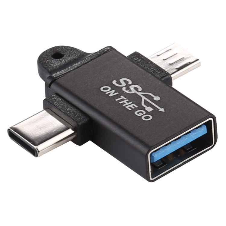 USB 3.0母頭轉Type-C / USB-C公頭 + Micro公頭鋁合金轉接器，USB 3.0母頭轉Type-C公頭 + Micro公頭