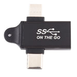USB 3.0母頭轉Type-C / USB-C公頭 + Micro公頭鋁合金轉接器，USB 3.0母頭轉Type-C公頭 + Micro公頭