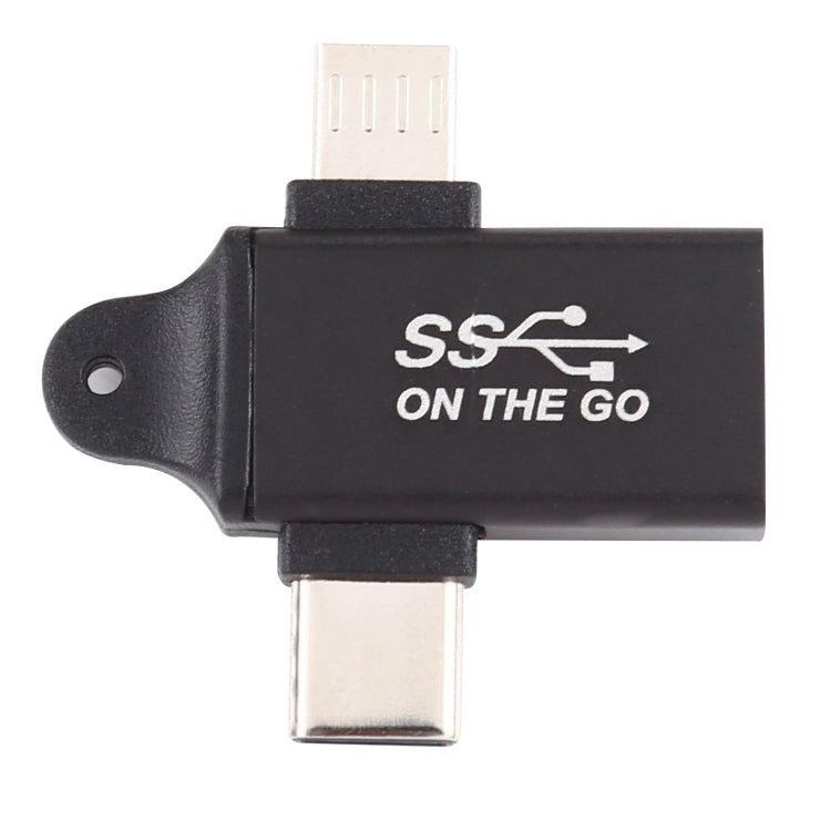 USB 3.0母頭轉Type-C / USB-C公頭 + Micro公頭鋁合金轉接器，USB 3.0母頭轉Type-C公頭 + Micro公頭