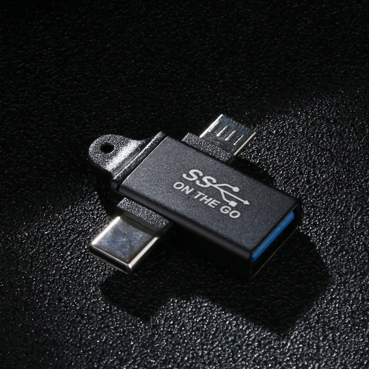 USB 3.0母頭轉Type-C / USB-C公頭 + Micro公頭鋁合金轉接器，USB 3.0母頭轉Type-C公頭 + Micro公頭
