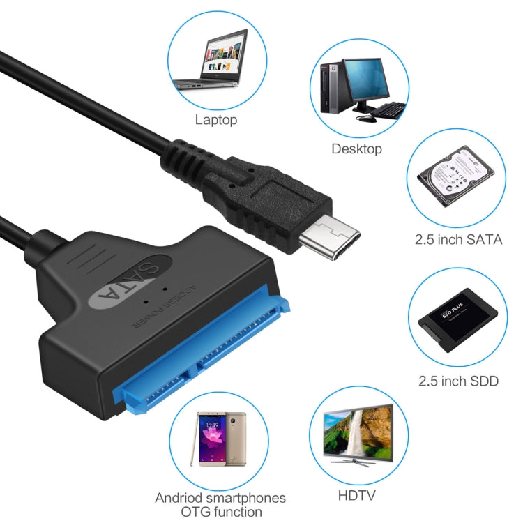 USB-C / Type-C 3.1 公頭轉 SATA（15 針 + 7 針）硬碟資料轉換線，長度：20cm，Type-C 轉 SATA