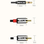 REXLIS 3635 3.5mm 公頭轉雙 RCA 鍍金插頭黑色棉編織音頻線，適用 RCA 輸入介面主動式喇叭，長度：1.8m