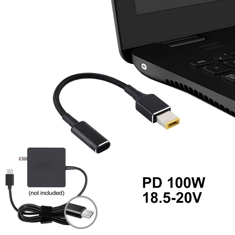 PD 100W 18.5-20V 方形插頭轉 USB-C / Type-C 轉接器，尼龍編織線，適用 Lenovo 筆電