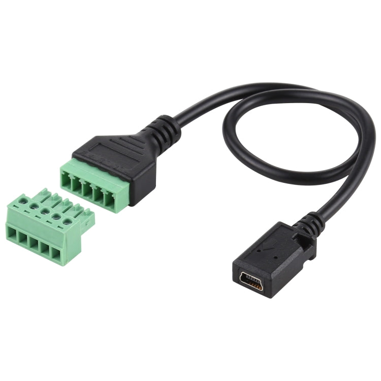 迷你 5 針母頭轉 5 針可插拔端子免焊 USB 連接器免焊接轉接線，長度：30cm，迷你 5 針母頭