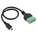 迷你 5 針公頭轉 5 針可插拔端子免焊 USB 連接器免焊接轉接線，長度：30cm，迷你 5 針公頭