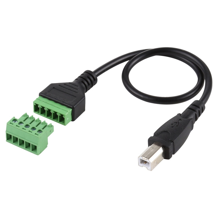 USB Type-B 公頭轉 5 針可插拔端子免焊 USB 連接器免焊接轉接線，長度：30cm，USB Type-B 公頭