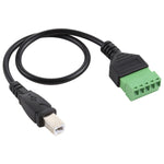 USB Type-B 公頭轉 5 針可插拔端子免焊 USB 連接器免焊接轉接線，長度：30cm，USB Type-B 公頭