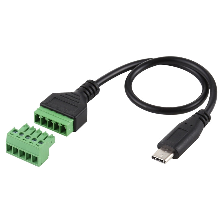 USB-C / Type-C 公頭轉 5 針可插拔端子免焊 USB 連接器免焊接轉接線，長度：30cm，Type-C 公頭