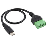 USB-C / Type-C 公頭轉 5 針可插拔端子免焊 USB 連接器免焊接轉接線，長度：30cm，Type-C 公頭