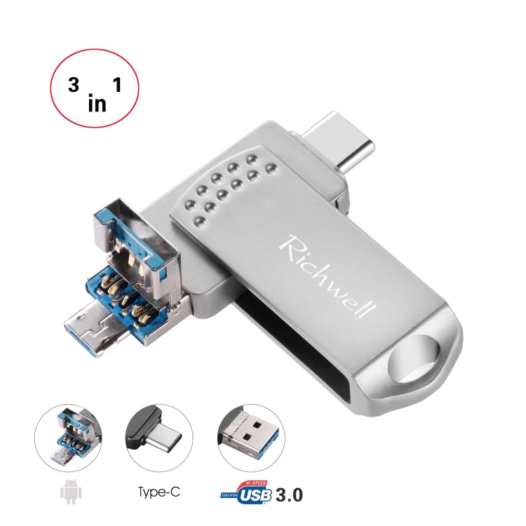 Richwell 3合1 16G Type-C + Micro USB + USB 3.0 金屬隨身碟，具OTG功能