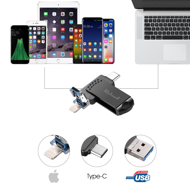 Richwell 32G Type-C + 8 Pin + USB 3.0 金屬隨身碟，具OTG功能