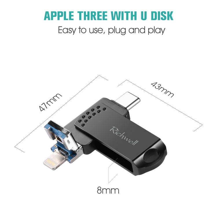 Richwell 128G Type-C + 8 Pin + USB 3.0 金屬隨身碟，具OTG功能