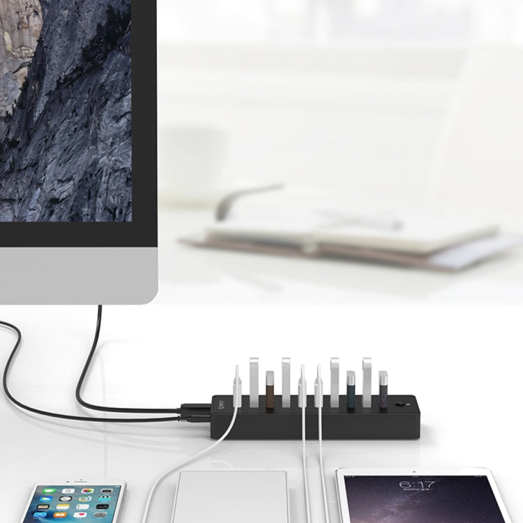 ORICO P10-U2 10埠 USB 2.0 集線器，帶LED電源指示燈及1米USB線（黑色）