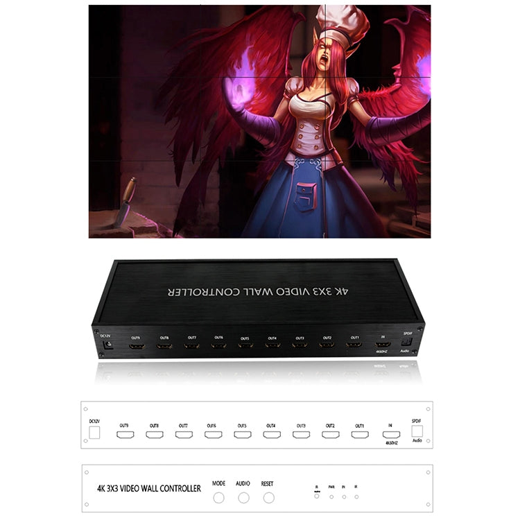 NK-BT88 4K 3X3 HDMI 視頻牆控制器多屏拼接處理器，帶遙控器，歐盟插頭，歐盟插頭