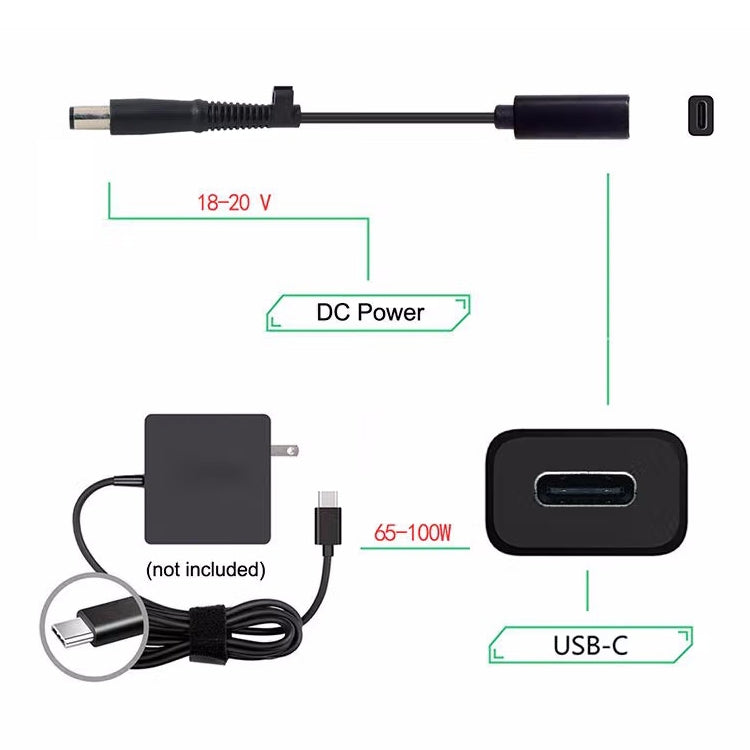 DP USB-C / Type-C轉7.4 x 0.6毫米電源適配器充電線，適用惠普，2.4 x 0.6毫米