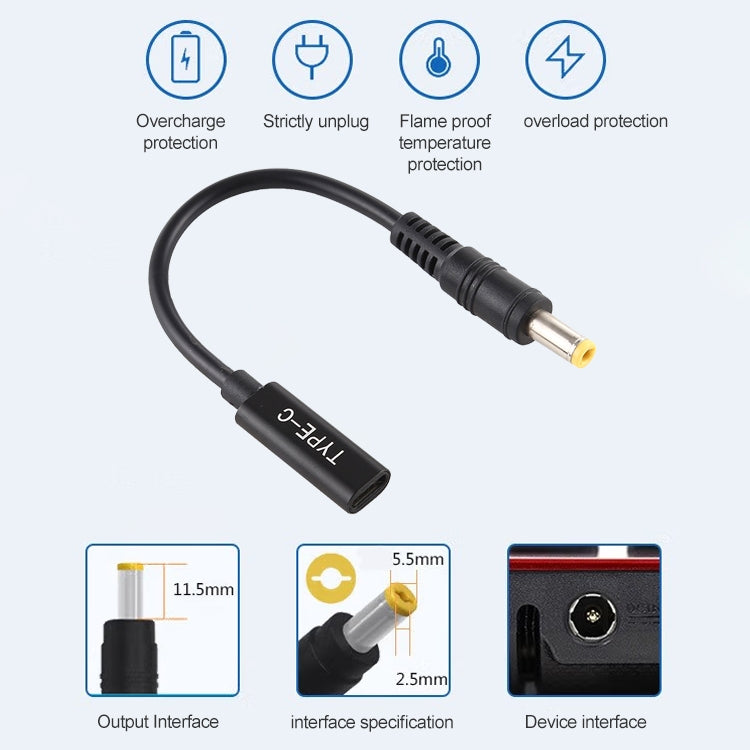 DP USB-C / Type-C轉5.5 x 2.5毫米電源適配器充電線，5.5 x 2.5毫米