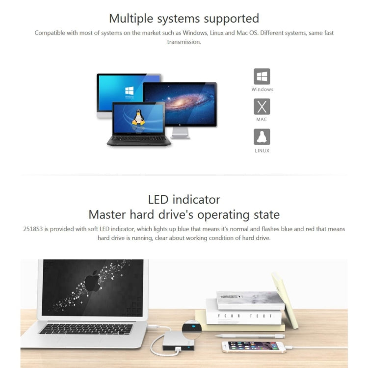 ORICO 2518S3 USB3.0 外接硬碟盒，適用7mm及9.5mm 2.5吋 SATA HDD／SSD